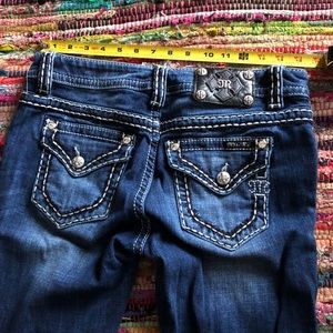 Miss me 29 denim blue jeans white stitching